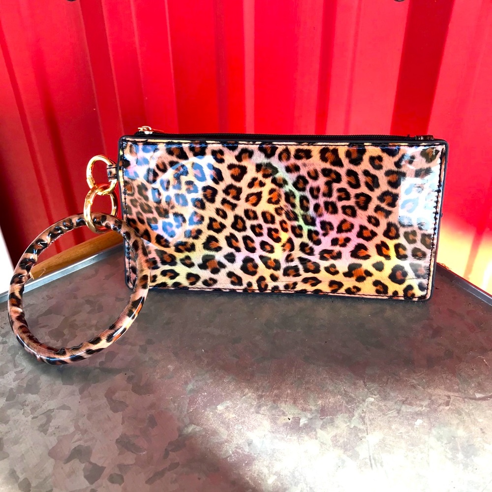 On the town leather leopard bracelet key pouch